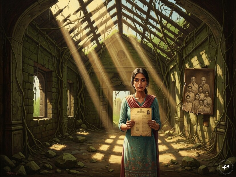 সম্পত্তির জন্য মেয়েদের লড়াই দীর্ঘদিনের।  ভারতীয় আইনে দীর্ঘদিন মেয়েদের সম্পত্তিতে অধিকার ছিল না।২০০৫ সালে সংশোধন হয়েছে সেই নিয়ম। Generated image