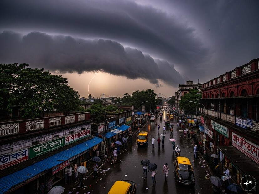 আগামী দু-তিন ঘণ্টায় বজ্রবিদ্যুৎসহ ঝড়-বৃষ্টির সতর্কতা তিন জেলায়। কলকাতা, হাওড়া ও বীরভূম জেলায় বজ্রবিদ্যুৎ-সহ হালকা থেকে মাঝারি ঝড়-বৃষ্টি হতে পারে, সঙ্গে ৩০ থেকে ৪০ কিলোমিটার গতিবেগে দমকা ঝোড়ো বাতাস। থাকবে বজ্রপাতের আশঙ্কাও, সতর্কতা জারি করল আলিপুর আবহাওয়া দফতর। Generated image