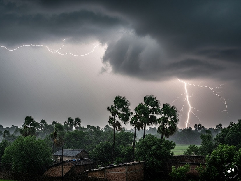  পূর্ব বর্ধমান জেলায় বজ্রবিদ্যুৎ সহ হালকা থেকে মাঝারি ঝড়-বৃষ্টির সতর্কতা। সঙ্গে ৩০ থেকে ৪০ কিলোমিটার গতিবেগে দমকা ঝড়ো বাতাস বইতে পারে। Generated image