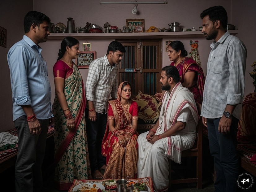 খবর পৌঁছায় নববধূর বাপের বাড়িতেও। কিছুক্ষণের মধ্যেই কনের মা-বাবা উপস্থিত হন শ্বশুরবাড়িতে। দুই পরিবারের মধ্যে উত্তপ্ত বাক্যবিনিময় শুরু হয়।