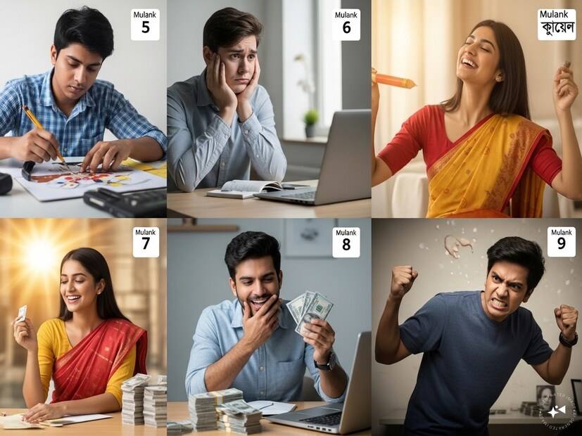 ৫ মূলাঙ্কের জাতক-জাতিকারা নিজেদের কাজগুলি খুব বুদ্ধিমত্তা এবং চাতুর্যের সঙ্গে সম্পন্ন করবেন। ৬ মূলাঙ্কের জাতক-জাতিকারা কোনও বিষয় নিয়ে চিন্তিত হতে পারেন। ৭ মূলাঙ্কের জাতক-জাতিকাদের খুব ইতিবাচক চিন্তাভাবনা হবে। ৮ মূলাঙ্কের জাতক-জাতিকাদের অর্থ পাওয়ার সম্ভাবনা থাকবে। ৯ মূলাঙ্কের জাতক-জাতিকাদের নিজেদের রাগ নিয়ন্ত্রণ করতে হবে।