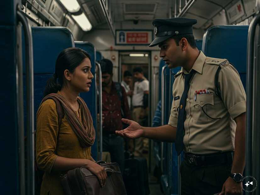 এরপর মহিলার দিকে এগিয়েই তাঁকে TTE জিজ্ঞেস করেন, তাঁর সাথ কেউ আছে কি না৷ বলেন, ‘‘দেখি আপনার টিকিটটা৷’’ তবে এর উত্তরের জন্য একেবারেই প্রস্তুত ছিলেন না ওই টিকিট পরীক্ষক৷ Generated image