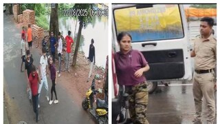 বেলঘড়িয়ায় রাস্তার উপরে শিক্ষককে মার (বাঁদিকে)৷ শিক্ষককে হেনস্থায় ধৃত মাদিরা মুখোপাধ্যায়৷ 