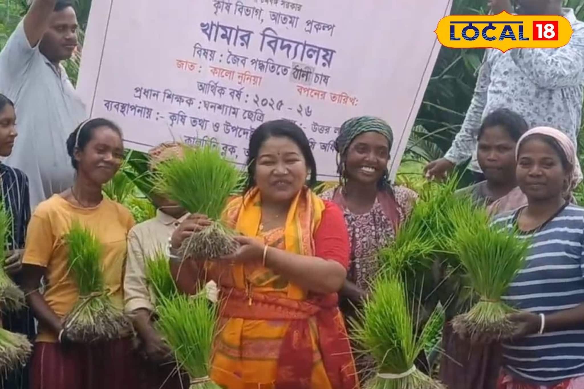 পরণে মেচ জনজাতির পোশাক, এক পা কাদা নিয়ে ধান ক্ষেতে ধানের চারার পুজো দিলেন সভাধিপতি