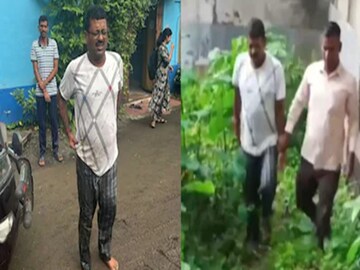 ঝোপের ভিতর থেকে জীবনকৃষ্ণ সাহাকে বের করে নিয়ে আসছেন ইডি আধিকারিকরা৷ 
