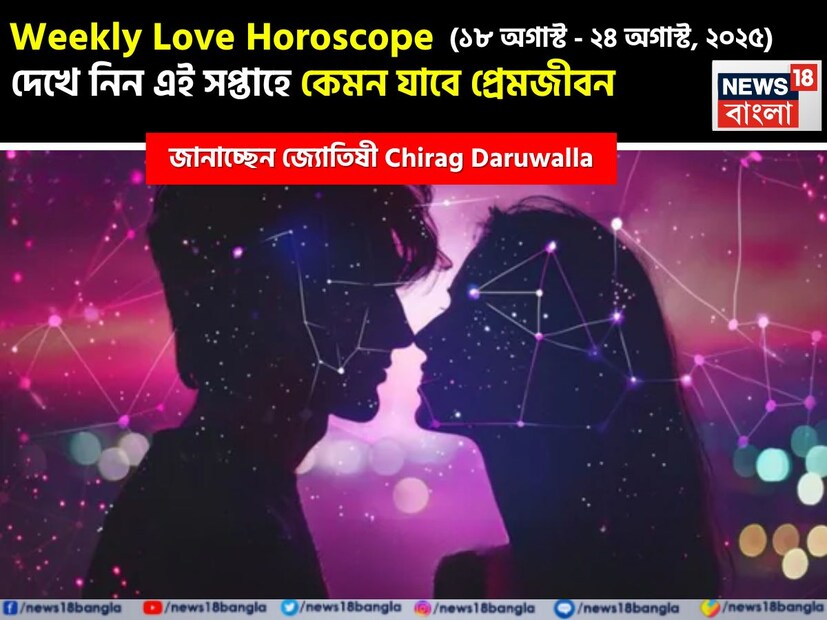 কথায় বলে, কার মনে কী আছে, তা বোঝা যায় না। ফলে, যে বিষয়টাই মন নিয়ে, সেই প্রেমের পথে গোলাপ ফোটে কাঁটা নিয়ে। যদিও প্রেমজীবনে কী ঘটতে পারে, তার আঁচ পাওয়া মোটেই কঠিন কিছু নয়। নিউজ18 বাংলার জন্য কলম ধরলেন প্রখ্যাত দূরদর্শী জ্যোতিষী চিরাগ দারুওয়ালা, দেখে নেওয়া যাক রাশি মিলিয়ে এই সপ্তাহে কার প্রেমজীবন কেমন কাটবে, সেই সম্পর্কে কী বলছেন তিনি।