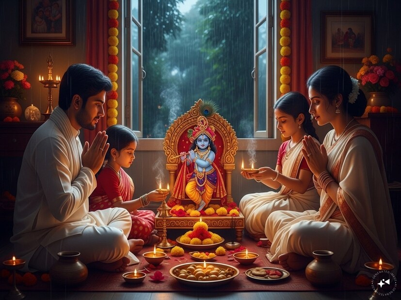 জন্মাষ্টমীর দিন, বাড়িতে একটি দক্ষিণবর্তী শঙ্খ এবং হলুদ ফুল (গাঁদা ফুল) আনুন। প্রথমে, দক্ষিণবর্তী শঙ্খের মধ্যে গঙ্গাজল ভরে লাড্ডু গোপাল বা ভগবান কৃষ্ণের প্রতিমার জলাভিষেক করুন। এটি করলে ঘরে সুখ, সমৃদ্ধি, মঙ্গল এবং সম্পদ আসে। পরিবারের সকল সদস্যের স্বাস্থ্য ভাল থাকে। হলুদ ফুলের মালা তৈরি করে ভগবান কৃষ্ণের প্রতিমায় অর্পণ করলে দারিদ্র্য নষ্ট হয়, সম্পর্কের মাধুর্য আসে, সম্পদের আগমনে সমস্ত বাধা দূর হয়।