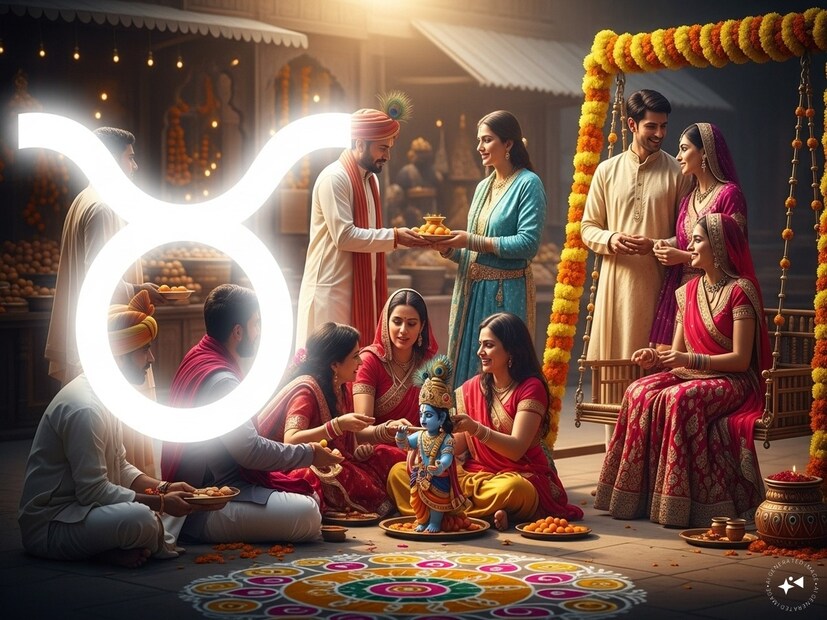 বৃষ রাশিকে শ্রীকৃষ্ণের প্রিয় রাশি হিসেবে বিবেচনা করা হয়, যাদের উপর ভগবান শ্রীকৃষ্ণের বিশেষ আশীর্বাদ রয়েছে। এই বছরও, জন্মাষ্টমীর পবিত্র উৎসবে, বৃষ রাশির জাতক জাতিকারা শ্রীকৃষ্ণের বিশেষ আশীর্বাদ পাবেন। এছাড়াও, বৃদ্ধি যোগের শুভ প্রভাব থাকবে। একদিকে ব্যবসায়ীরা আটকে থাকা অর্থ পেয়ে মানসিক শান্তি পাবেন, অন্যদিকে, বেতন বৃদ্ধির কারণে চাকরিজীবীরা খুশি হবেন। শ্রীকৃষ্ণ এবং রাধারানির আশীর্বাদে বিবাহিত দম্পতিদের মধ্যে প্রেম বৃদ্ধি পাবে এবং ঘরে সুখ আসবে।