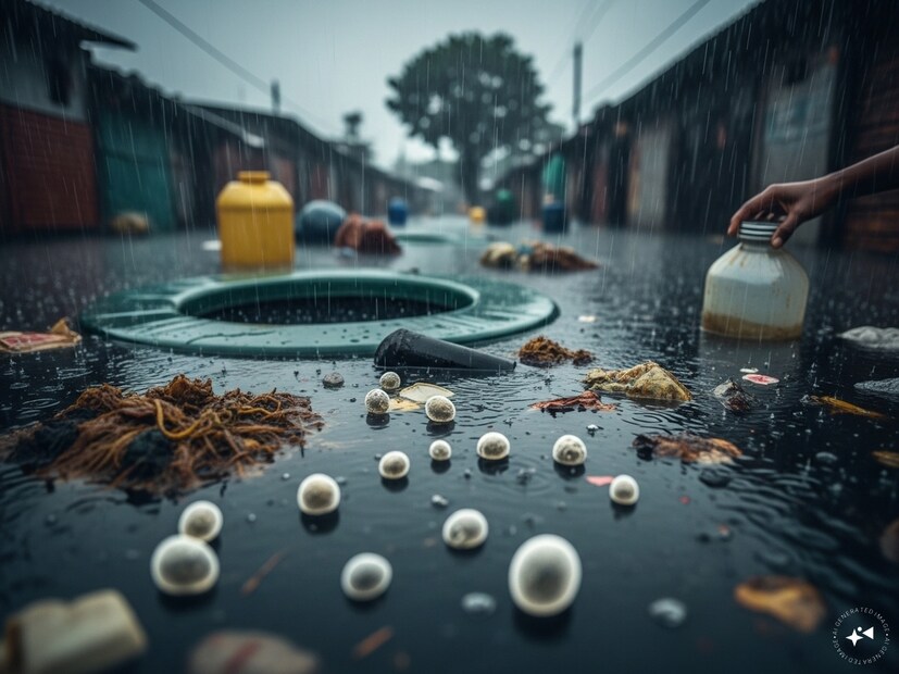 ভারী বৃষ্টিপাতে নিকাশি ব্যবস্থা বিপর্যস্ত হয়ে পড়ে। ফলে মানুষের মল জলাধারের সঙ্গে মিশে যায়। এর ফলে Taenia solium-এর ডিম দ্বারা দূষিত জল বা খাবার খাওয়ার ঝুঁকি বেড়ে যায়। গ্রামীণ এলাকা বা শহরের বস্তিগুলিতে বর্ষায় শৌচাগার উপচে পড়ে বা খোলামেলা স্থানে মলত্যাগের পরিমাণ বাড়ে। এর ফলে নোংরা হাত, দূষিত খাবার বা অপরিচ্ছন্ন পৃষ্ঠের মাধ্যমে পরজীবী ডিম ছড়িয়ে পড়ে। Representative Image Image Generated By AI
