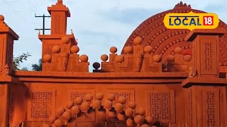 টেরাকোটার সাজে সেজে উঠেছে দুর্গাপুজো প্যান্ডেল