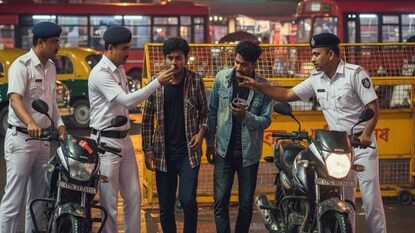 সপ্তমীর রাতে যাদবপুরে মদ্যপ বাইক চালকদের ধরপাকড় (Photo: AI Generated Image) সপ্তমীর রাতে যাদবপুরে মদ্যপ বাইক চালকদের ধরপাকড় (Photo: AI Generated Image)