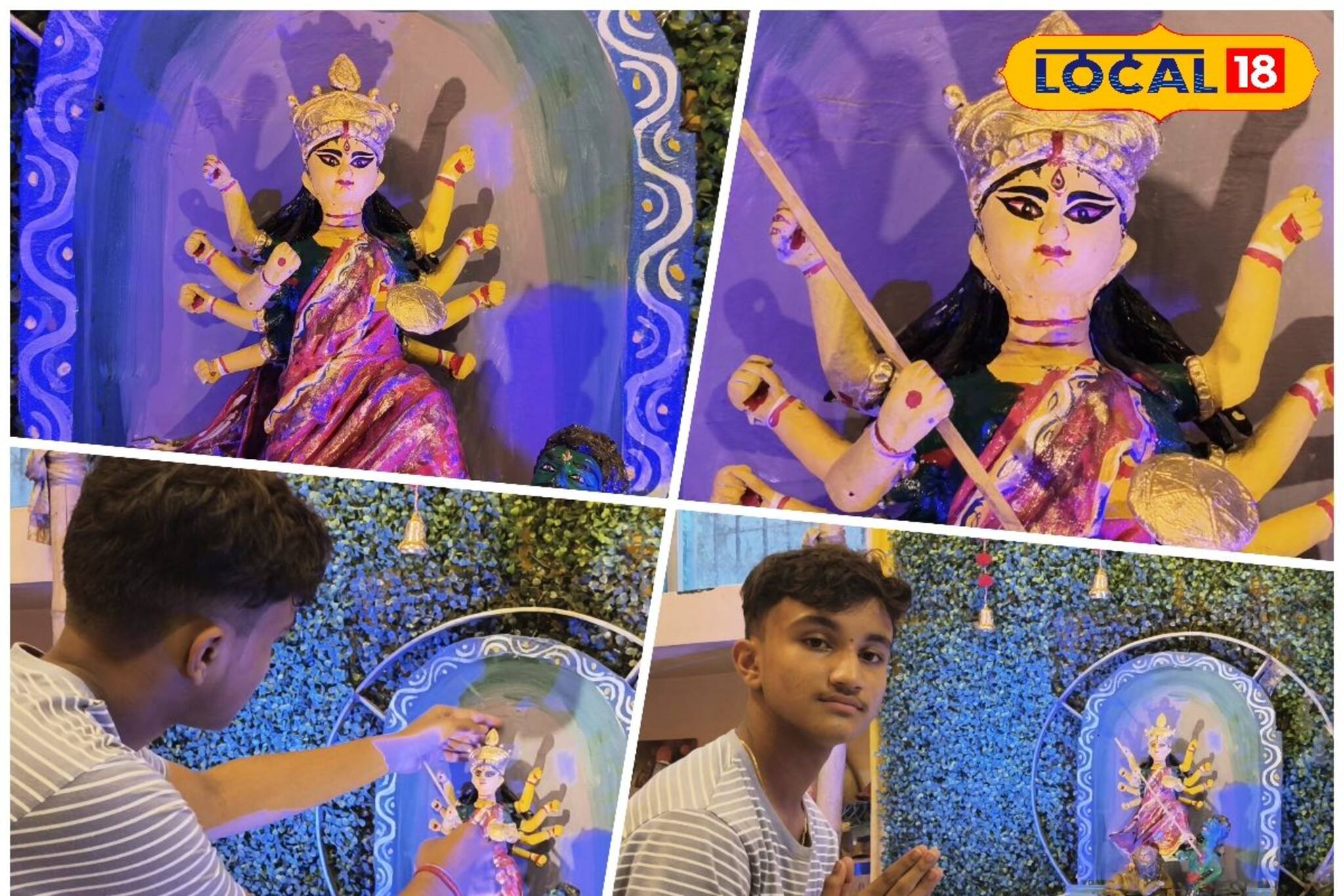 প্রতিমা দেখে থ সবাই! শিল্পী ক্লাস নাইনের ছাত্র, পুরোহিতও নিজেই...মূর্তিতে কী চমক আছে জানেন