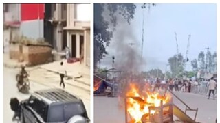 মন্ত্রীর গাড়ি ধাক্কা মারছে বালিকাকে (বাঁদিকে)৷ ক্ষোভের আগুনে জ্বলছে নেপাল৷ 