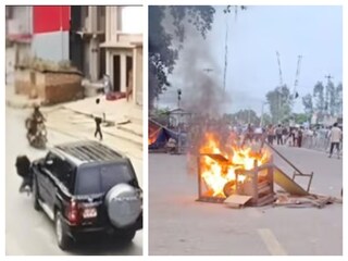 মন্ত্রীর গাড়ি ধাক্কা মারছে বালিকাকে (বাঁদিকে)৷ ক্ষোভের আগুনে জ্বলছে নেপাল৷ 