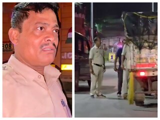 সাসপেন্ড হওয়া সাব ইন্সপেক্টর প্রবীর প্রামাণিক৷ (ডান দিকে) পুলিশের টাকা তোলার ভাইরাল ভিডিও-র থেকে নেওয়া ছবি৷ 