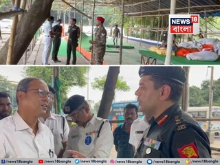 তৃণমূল নেতা বৈশ্বানর চট্টোপাধ্যায়ের সঙ্গে কথা বলছেন সেনা আধিকারিক৷ 