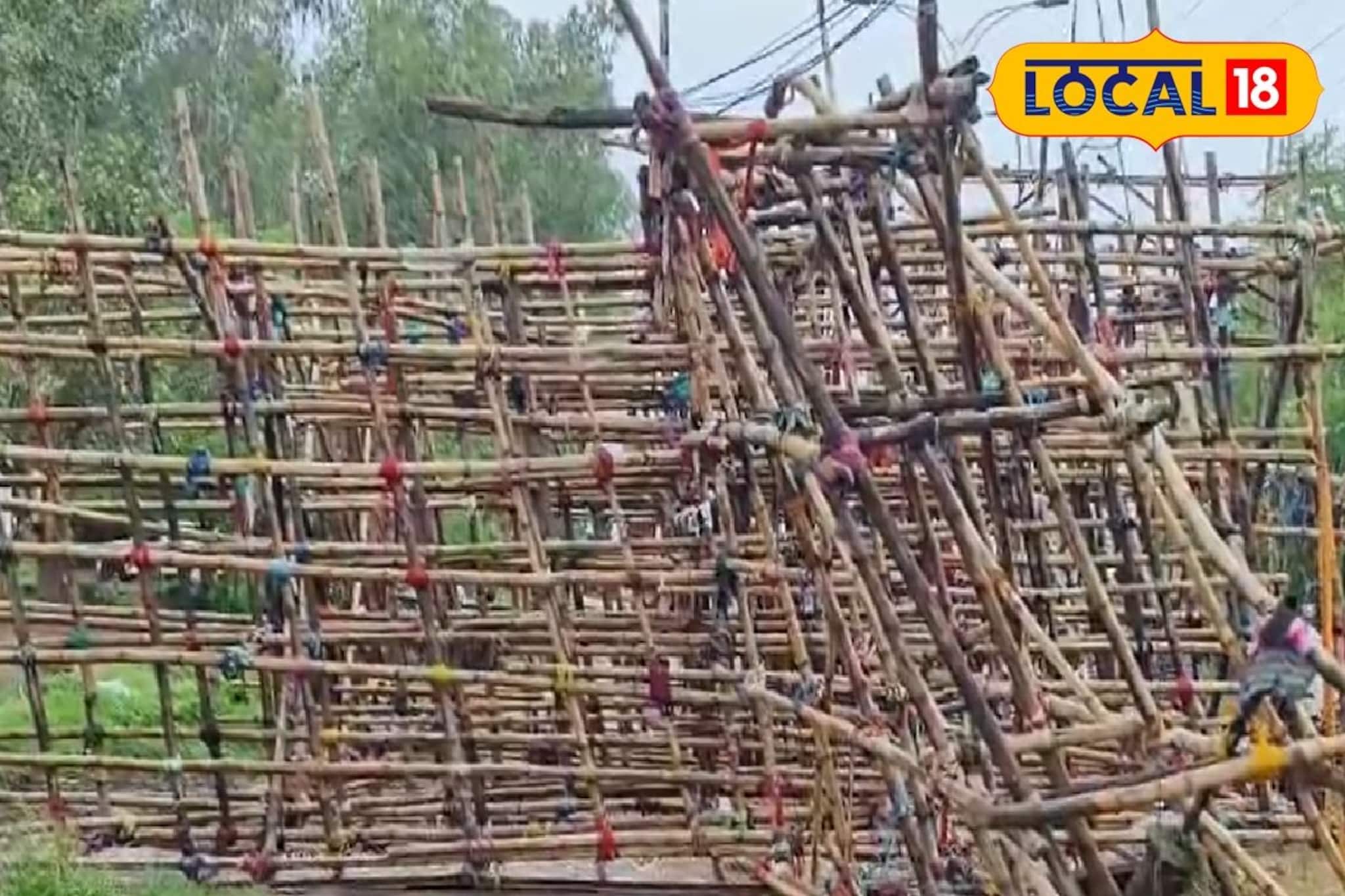 মহা চতুর্থীতেই খেলা দেখাল বৃষ্টি! ভেঙে গেল দুর্গাপুরের বড় মণ্ডপের লাইট গেট