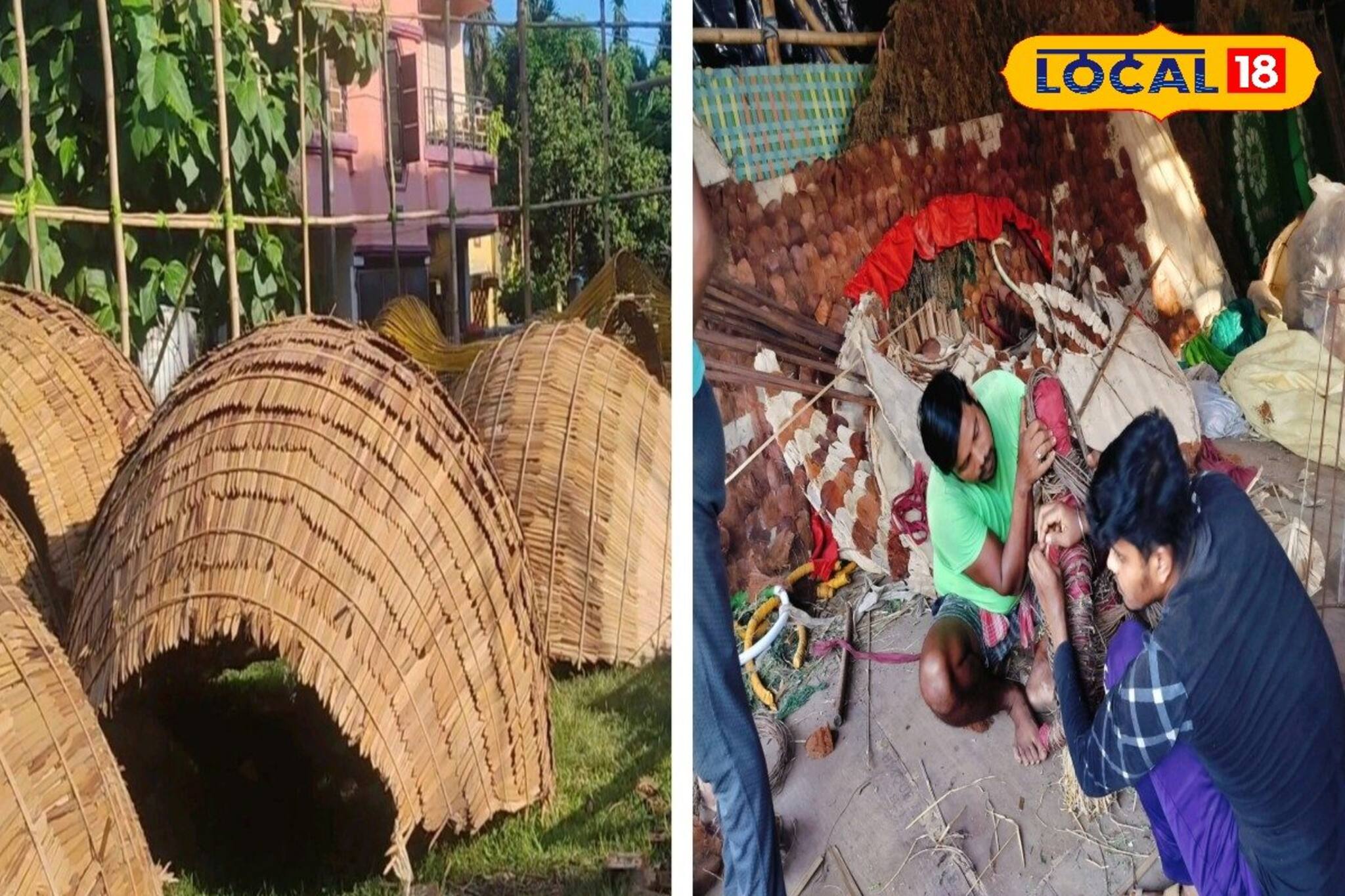 কদবেলের খোল, নারকেলের কাঠি তৈরি হচ্ছে মণ্ডপ! আগে কোথাও দেখেছেন?