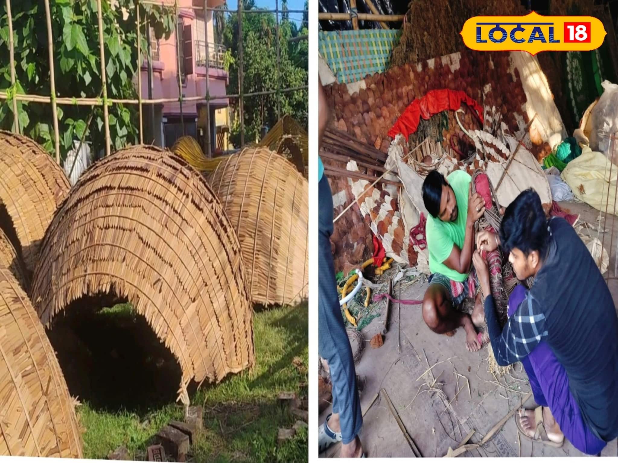 কদবেলের খোল, নারকেলের কাঠি তৈরি হচ্ছে মণ্ডপ! আগে কোথাও দেখেছেন?