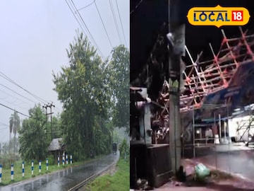 তুমুল বৃষ্টিতে ভেঙে পড়ল পুজোর লাইটিং গেট