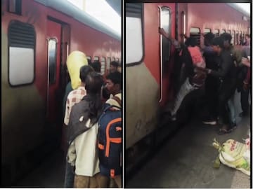 ট্রেনে ওঠার জন্য হুলূস্হূল-Photo Courtesy- PTI (Video Grab)