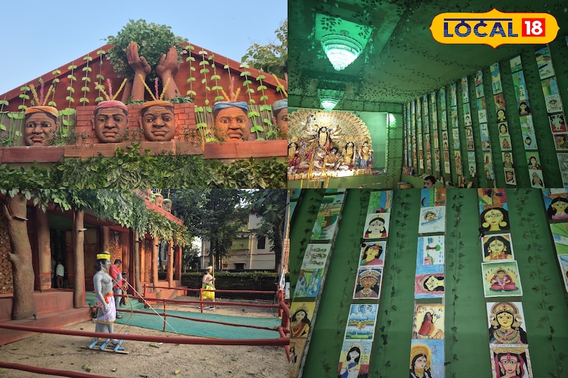 মাঝেরপাড়ার পুজোর এবার ২০ বছর হল। পুরনো বাড়ির আদলে তৈরি হয়েছে মণ্ডপ। এবারের থিম হাজার হাতে দুর্গা এল। 