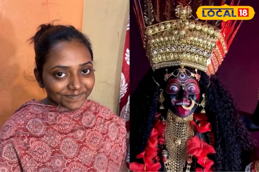 একজন নারীর শরীরে শান্তিপুরের জনপ্রিয় ও জাগ্রত বামা কালীর অবয়ব ফুটিয়ে তুললেন স্বনামধন্য মেকআপ আর্টিস্ট মুক্তি রায়। বর্তমানে তিনি সোদপুরের বাসিন্দা হলেও তাঁর বিয়ে হয়েছিল কৃষ্ণনগরে। (ছবি ও তথ্যঃ মৈনাক দেবনাথ)