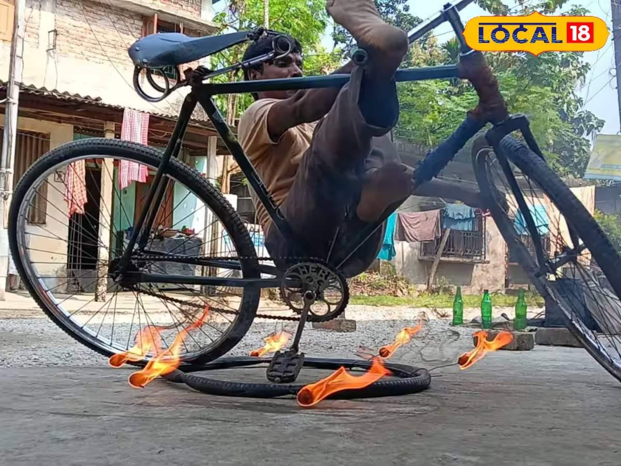 সাইকেলেই সার্কাস! পেটের দায়ে ঝুঁকির খেলায় মেতেছেন জলপাইগুড়ির গৌরাঙ্গ