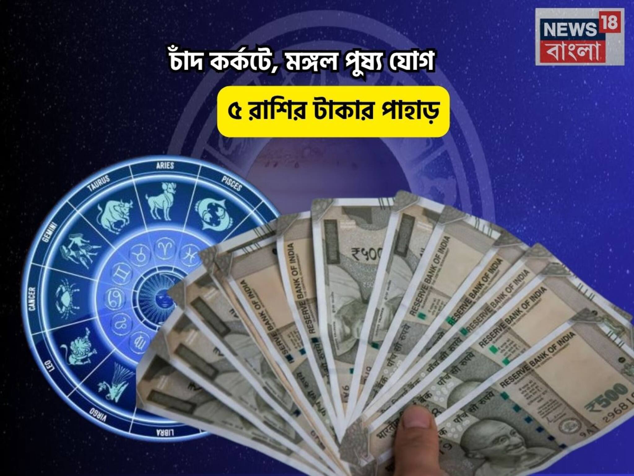 Mangal Pushya Yog Rashifal: আঙ্কেল স্ক্রুজের সোনার খাজানায় পা! চাঁদ কর্কটে, মঙ্গল পুষ্য যোগে ৫ রাশির টাকার পাহাড়