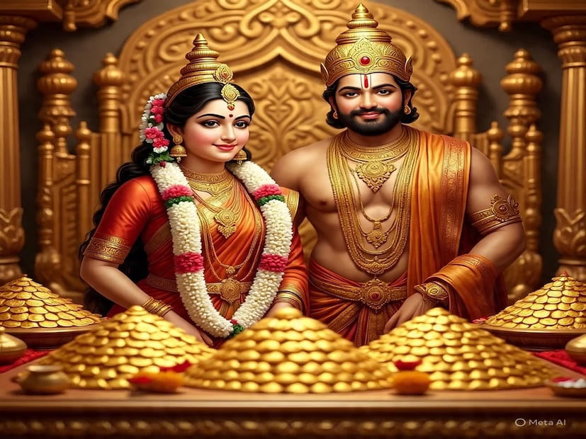 : ধনতেরাস ২০২৫ সোনা কেনার সময়: ধনতেরাস ১৮ অক্টোবর, শনিবার পালিত হয়। ধনতেরাস ধন ত্রয়োদশী নামেও পরিচিত। ধনতেরাসের সন্ধ্যায়, দেবী লক্ষ্মী এবং কুবেরের পূজা করা হয়, যারা সম্পদ এবং সমৃদ্ধি নিয়ে আসেন। Photo Courtesy- Representative (Meta AI)