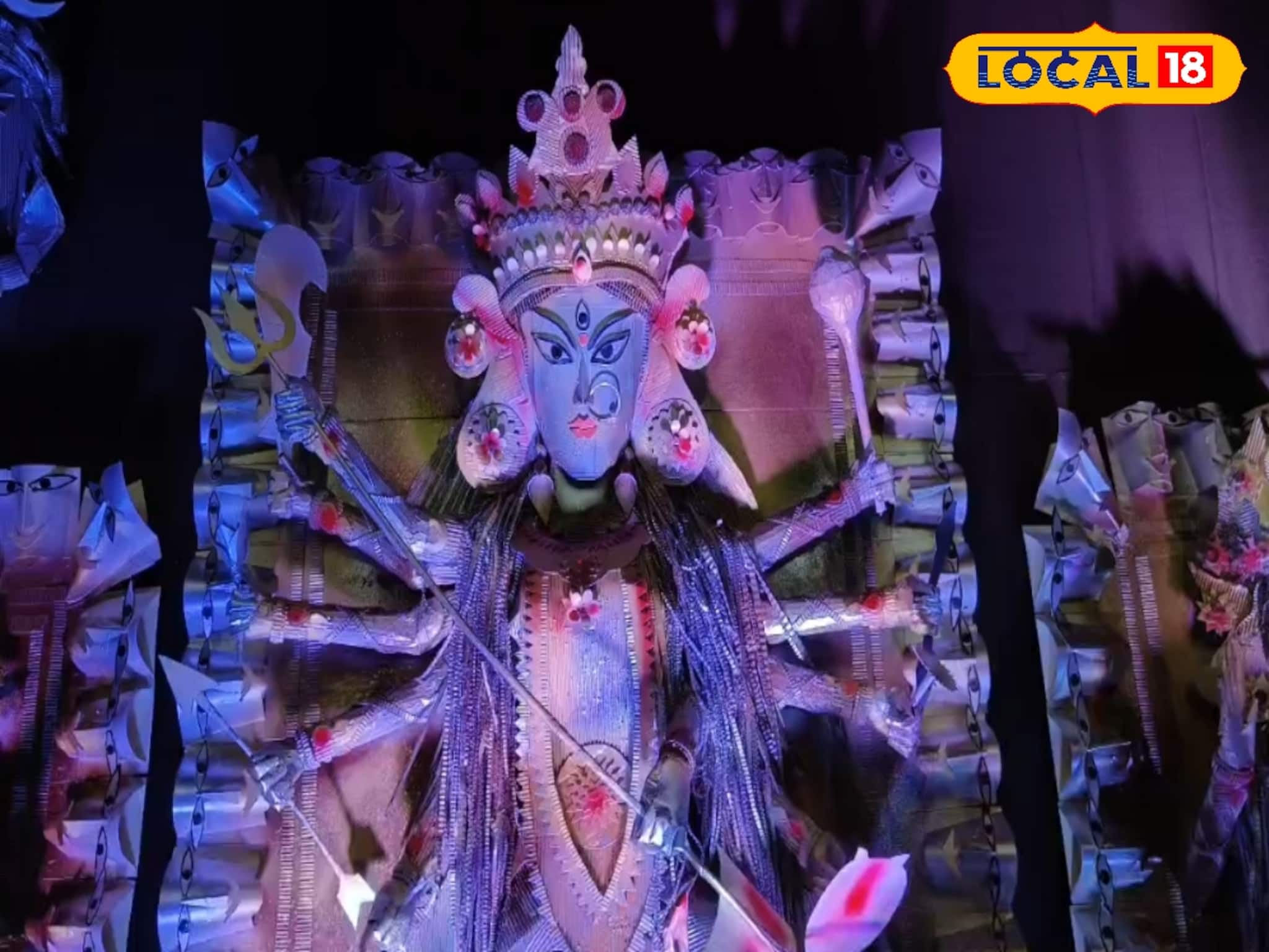 কাগজ, বিস্কুটের ট্রে, ডিমের মোড়ক দিয়ে পুজো মণ্ডপ থেকে প্রতিমা! কোথায় জানুন
