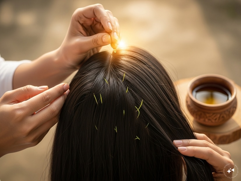 ওমেগা-৩ ও ভিটামিন: সর্ষের তেলে থাকা ওমেগা-৩ ফ্যাটি অ্যাসিড, ভিটামিন ই ও অ্যান্টিঅক্সিডেন্ট চুলের গোড়া মজবুত করে, উজ্জ্বলতা বাড়ায় ও অকাল পাকা রোধ করে।