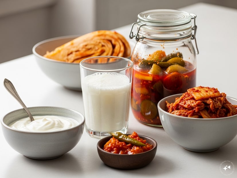 ৩. বেশি করে গেঁজানো খাবার--- দই, আচার, কেফির এবং কিমচির মতো গাঁজানো খাবার হল প্রাকৃতিক প্রোবায়োটিক যা অন্ত্রের মাইক্রোবায়োমকে পুনরায় পূরণ করতে পারে।