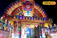 চোখ ধাঁধানো আলপনায় মোড়া মণ্ডপ, এমন নিখুঁত কাজ দেখতে দর্শকদের হুড়োহুড়ি