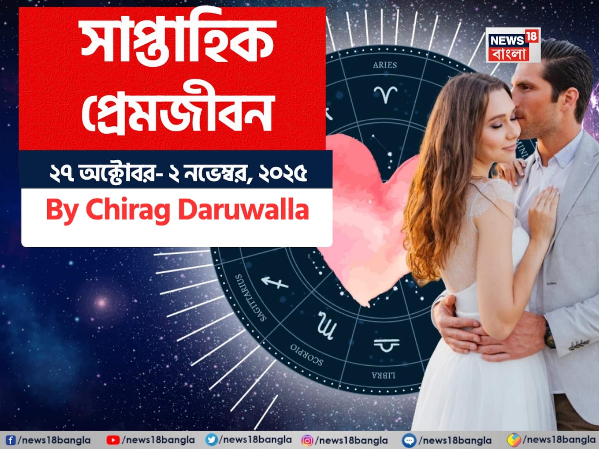 Love Horoscope Weekly: ২৭ অক্টোবর, ২০২৫ – ২ নভেম্বর, ২০২৫- কেমন যাবে এই সপ্তাহে প্রেমজীবন, জানাচ্ছেন জ্যোতিষী চিরাগ দারুওয়ালা