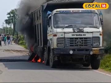 চলন্ত লরিতে আগুন