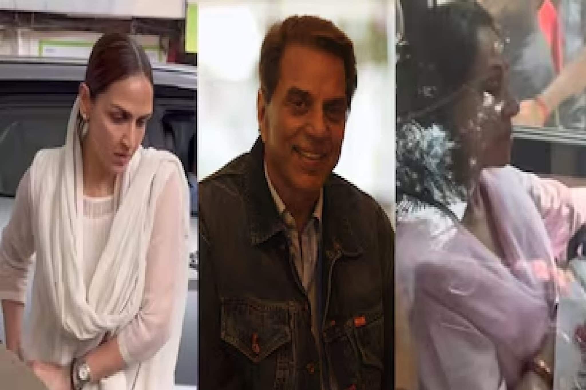 ধর্মেন্দ্র-র সৎকারে শোকবিধ্বস্ত হেমা-এষা, হালকা রঙের পোশাক, সামনে এল স্ত্রী-মেয়ের ফটো