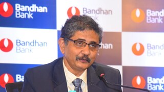 Partha Pratim Sengupta, MD & CEO, Bandhan Bank at a press conference 