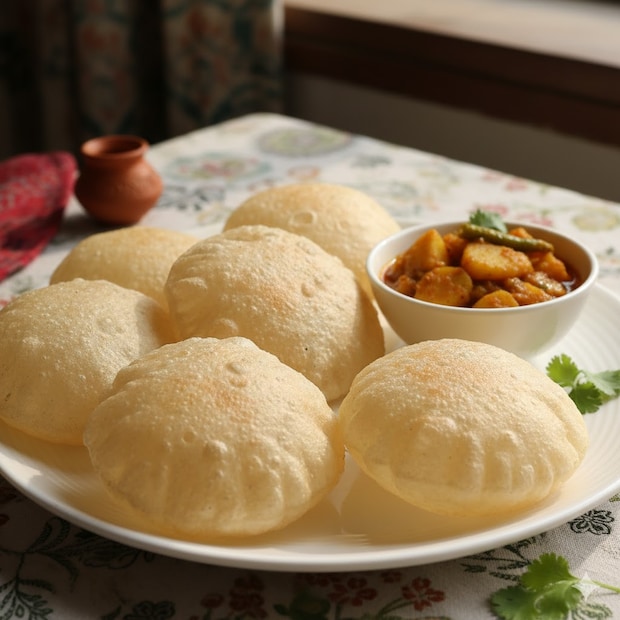 লুচি কে না পছন্দ করেন? জলখাবার থেকে ডিনার, সব সময়েই এ অতুলনীয়, বাঙালির ভূরিভোজ লুচি ছাড়া সম্পূর্ণই হয় না। সাধে কী আর অমৃতলাল বসু লিখেছিলেন, ওগো লুচি তোমার মান্য ত্রিভুবনে! তবে, হাজার হোক তেলের জিনিস, তা নিয়ে অনেকে খুঁতখুঁত করেন। আবার, সব সময়ে লুচি নরম আর ফুলকোও হয় না। আগে আসা যাক তেল কম করার ব্যাপারে। (Representative/AI Image) লুচি কে না পছন্দ করেন? জলখাবার থেকে ডিনার, সব সময়েই এ অতুলনীয়, বাঙালির ভূরিভোজ লুচি ছাড়া সম্পূর্ণই হয় না। সাধে কী আর অমৃতলাল বসু লিখেছিলেন, ওগো লুচি তোমার মান্য ত্রিভুবনে! তবে, হাজার হোক তেলের জিনিস, তা নিয়ে অনেকে খুঁতখুঁত করেন। আবার, সব সময়ে লুচি নরম আর ফুলকোও হয় না। আগে আসা যাক তেল কম করার ব্যাপারে। (Representative/AI Image)