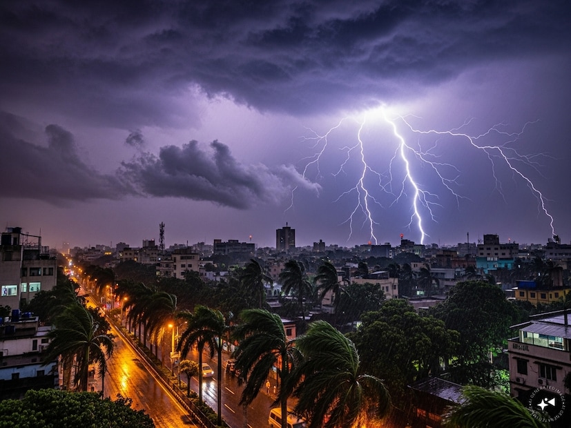 Generated image আগামী দু ঘন্টায় বজ্রবিদ্যুৎসহ বৃষ্টির সর্তকতা। রাজ্যের পাঁচ জেলায় ঝড়-বৃষ্টির হলুদ সর্তকতা। উত্তর ও দক্ষিণ ২৪ পরগনা এবং কলকাতা জেলার কিছু অংশে বৃষ্টির সর্তকতা। বজ্রবিদ্যুৎসহ হালকা থেকে মাঝারি বৃষ্টির সর্তকতা। সঙ্গে দমকা বাতাস ৩০ থেকে ৪০ কিলোমিটার প্রতি ঘন্টায়। আলিপুর আবহাওয়া দফতরের সতর্কতা। 