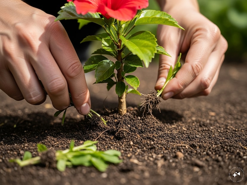 টবের মাটিতে বায়ু চলাচল বজায় রাখার জন্য, সপ্তাহে একবার হালকা আগাছা পরিষ্কার করুন। এর ফলে শিকড় পর্যন্ত অক্সিজেন পৌঁছতে পারে এবং মাটিতে আটকে থাকা অতিরিক্ত আর্দ্রতা দূর হয়। আগাছা পরিষ্কার মাটি আলগা রাখে এবং গাছের শিকড় সুস্থ রাখে, যা ফুলের বৃদ্ধির জন্য অপরিহার্য। Generated image