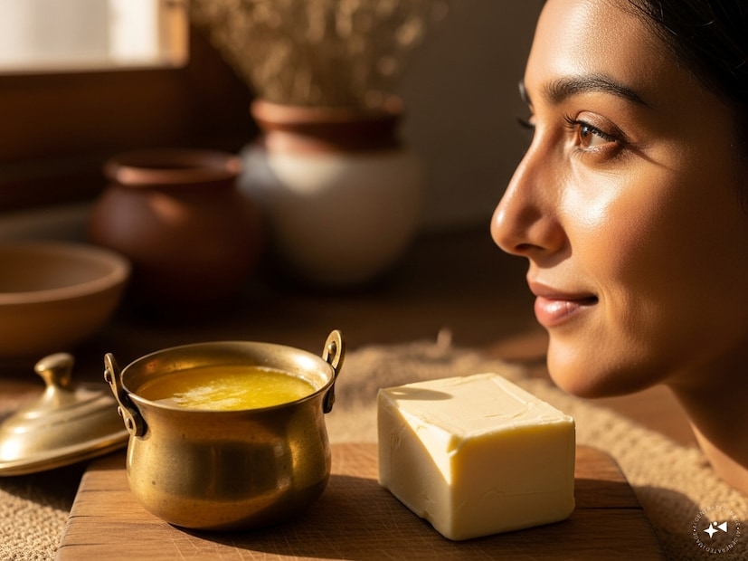 বিজ্ঞানের ভাষায়ও এই তত্ত্বের মজবুত ভিত্তি রয়েছে। ভিটামিন A ও E শক্তিশালী অ্যান্টিঅক্সিডেন্ট, যা ত্বকের ক্ষতি মেরামত করে; ওমেগা-৩ ফ্যাটি অ্যাসিড ত্বকের স্থিতিস্থাপকতা বাড়ায় এবং প্রদাহ কমায়। ঘিতে থাকা বিউটারিক অ্যাসিড, এক ধরনের শর্ট-চেইন ফ্যাটি অ্যাসিড, অন্ত্রের স্বাস্থ্য রক্ষা করে— ফলে ভেতর থেকে ত্বকও থাকে সুস্থ ও দীপ্তিময়।