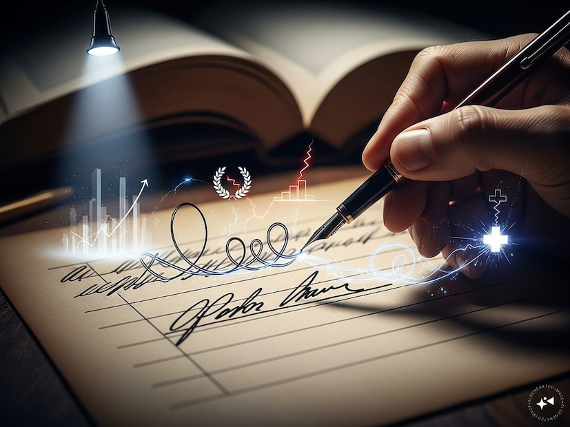 স্বাক্ষর জ্যোতিষশাস্ত্রের (Signature Astrology) জগৎ বেশ আকর্ষণীয়৷ যেখানে কোনও ব্যক্তির স্বাক্ষর বিশ্লেষণ করে তাঁর ভবিষ্যদ্বাণী করা হয়ে থাকে। যেমন একজন ব্যক্তির সমাজে অবস্থান, খ্যাতি, সম্পদ ইত্যাদি তারঁ স্বাক্ষর দেখে নির্ধারণ করা যায়, তেমনি একটি স্বাক্ষরও বলতে পারে যে সেই ব্যক্তির সাথে দুর্ঘটনা ঘটতে পারে কি না। অথবা সেই স্বাক্ষরের মধ্যেই লুকিয়ে থাকে যে সেই ব্যক্তির কোনও অস্ত্রোপচার করা হবে কি না। অবাক লাগলেও এই চিহ্ন জানা থাকলে সতর্ক হতে তো ক্ষতি নেই! Generated image