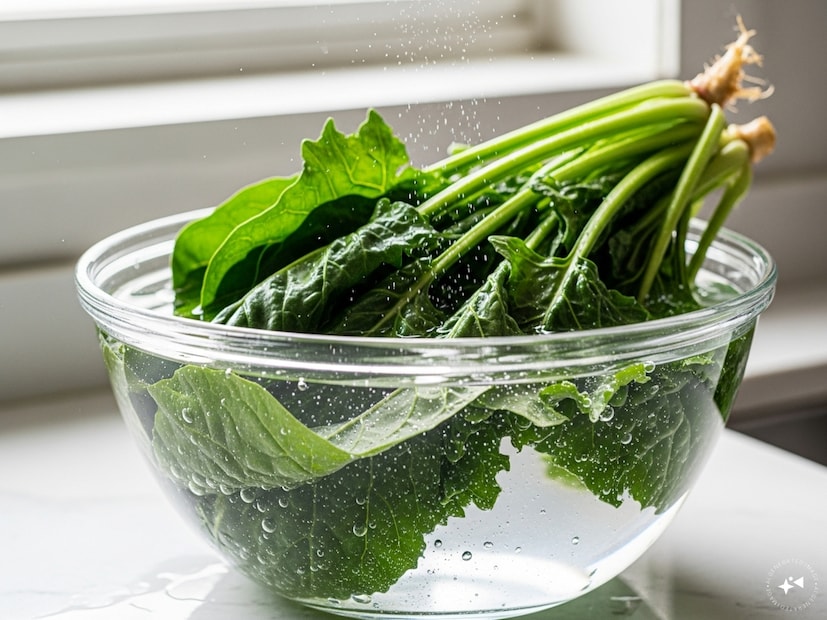 বাজার থেকে শাক এনে প্রথমে ভিনিগার বা বেকিং সোডা মেশানো জলে ১০ মিনিট ভিজিয়ে রাখলে পাতায় লেগে থাকা ময়লা আলগা হয়ে যায়।