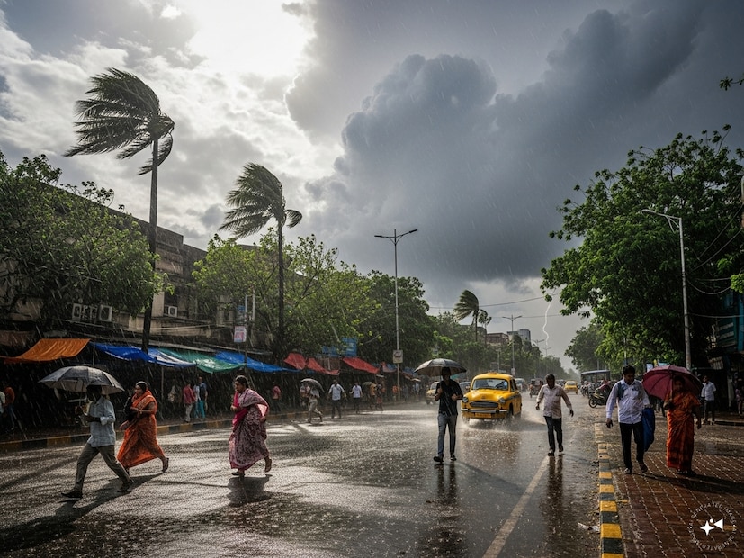 Generated image শনিবার দক্ষিণবঙ্গে আকাশ আংশিক মেঘলা থাকবে। উত্তর ও দক্ষিণ ২৪ পরগনা, কলকাতা, হাওড়া, নদিয়া ও পূর্ব মেদিনীপুরে বিক্ষিপ্তভাবে বজ্রবিদ্যুৎ-সহ হালকা থেকে মাঝারি বৃষ্টি হতে পারে। সঙ্গে বইবে ঘণ্টায় ৩০ থেকে ৪০ কিলোমিটার বেগের দমকা হাওয়া।