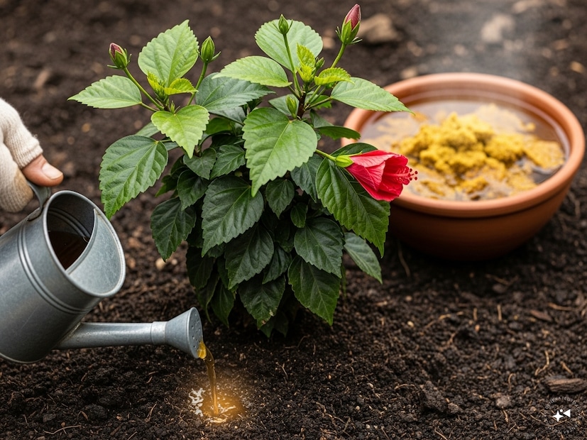 শীতকালে জবাগাছের জন্য সরিষার খোসা সবচেয়ে ভাল সার। এটি মাটিতে উষ্ণতা বৃদ্ধি করে। সরিষার খোল ৩-৪ দিন জলে ভিজিয়ে রাখুন, তারপর ১০ বার সাধারণ জল দিয়ে পাতলা করে একটি পাতলা তরল সার তৈরি করুন। মাসে একবার এটি প্রয়োগ করলে গাছটি পুনরুজ্জীবিত হবে এবং প্রচুর ফুল আসবে। Generated image