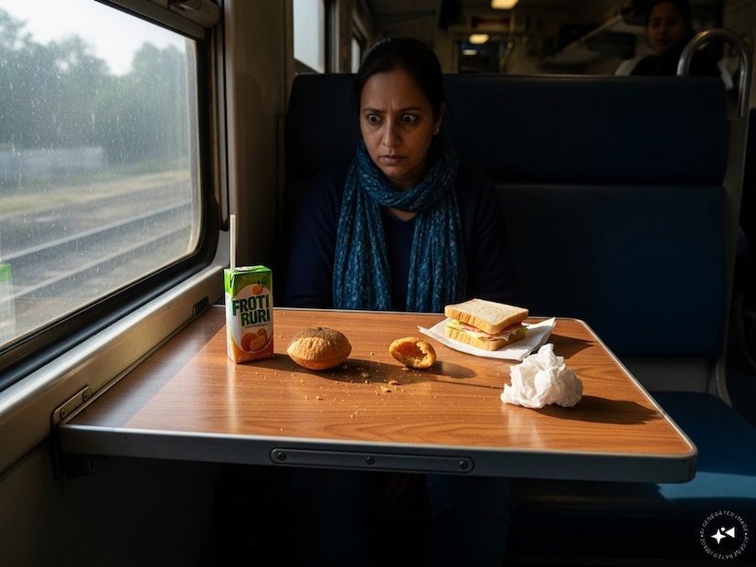 আরেক যাত্রী জানান, মাঝের টেবিলে রাখা তাঁর খাবার বাচ্চারা খেয়ে ফেলেছিল। তিনি বাথরুমে গিয়ে ফিরে এসে দেখেন—“আমার কচুরি, ফ্রুটি আর চিঁড়েভাজা নেই! শুধু ন্যাপকিন আর স্যান্ডউইচটা রেখেছে।”