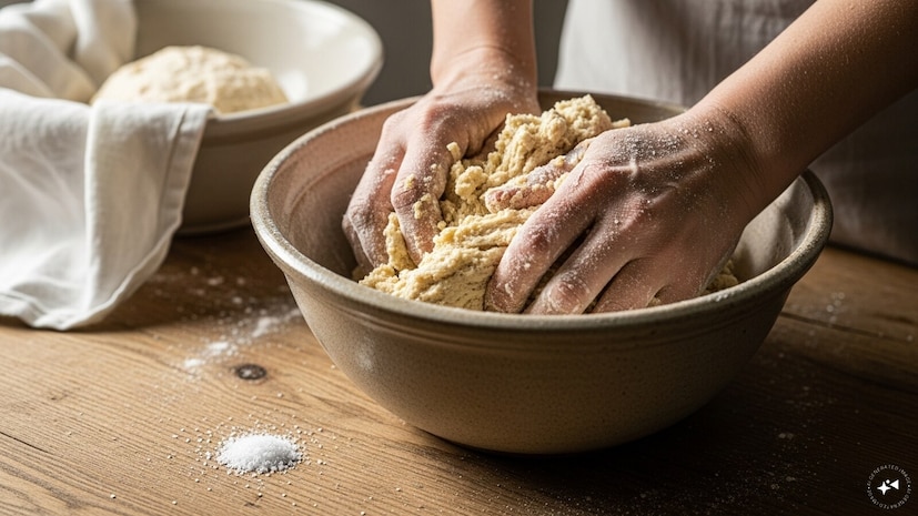 ময়দা তৈরি করুন: ময়দার সাথে জল এবং এক চিমটি লবণ মিশিয়ে নরম করে ময়দা মেখে নিন। ঢেকে রাখুন ২০ মিনিট। 