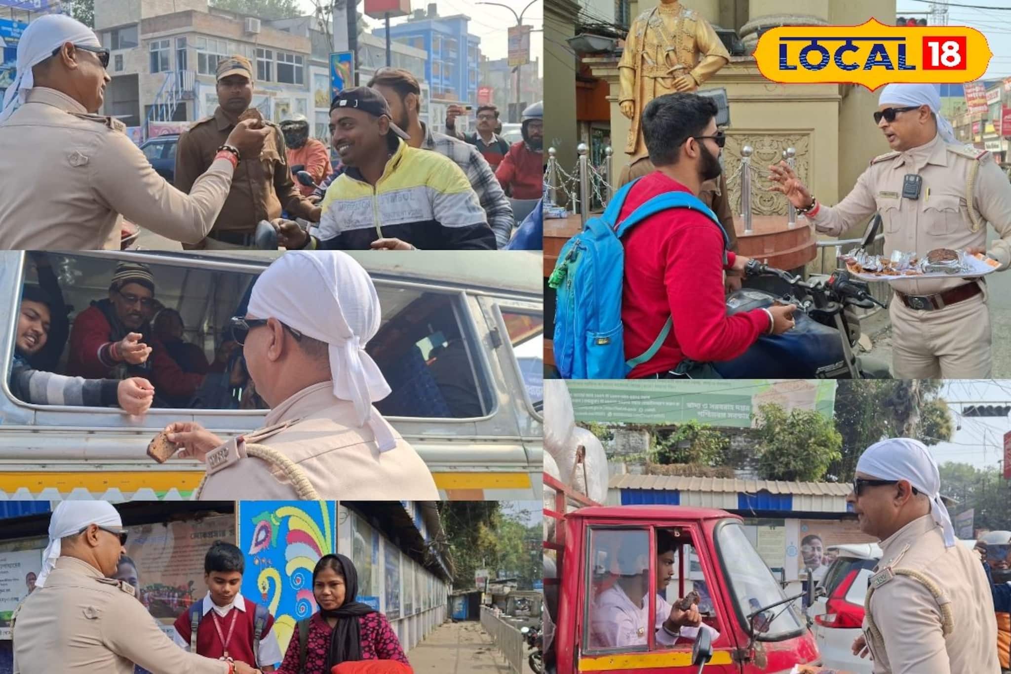 জরিমানা নয়, মিলছে কেক! বড়দিনে সান্তার ভূমিকায় ট্রাফিক পুলিশ, মন ভাল করা ছবি