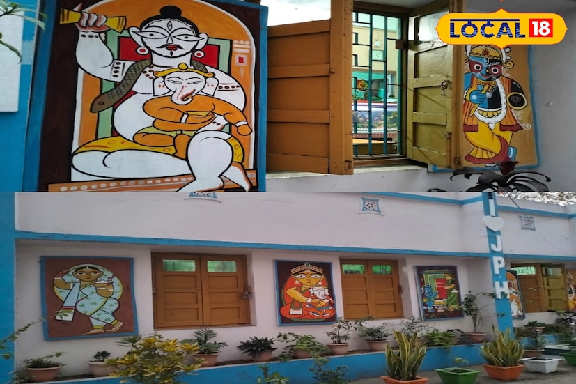 বাঁকুড়ার ছাতনা ব্লকের ঝাঁটিপাহাড়ি আউটপোস্টকে যামিনী রায়ের আদলে সুন্দর দেওয়ালচিত্রে সাজালেন শিল্পী রামপ্রসাদ কর্মকার। আউটপোস্টের আধিকারিক অনিমেষ চারসহ পুলিশকর্মীরা জানান, মানুষের ভয় দূর করে বন্ধুত্বপূর্ণ পরিবেশ তৈরি করতেই এই উদ্যোগ। শিল্পী রামপ্রসাদও এমন কাজে যুক্ত হয়ে খুশি। এলাকাবাসীর মতে, এই সাজ শুধু সৌন্দর্য নয়, পুলিশ ও সাধারণ মানুষের সম্পর্ক আরও ঘনিষ্ঠ করবে। (ছবি ও তথ্য নীলাঞ্জন বন্দ্যোপাধ্যায়)